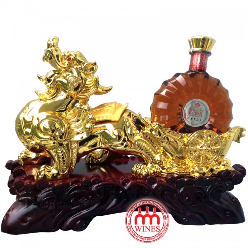 Kệ rượu Kỳ Lân Đá mạ Vàng + Rượu D'or XO