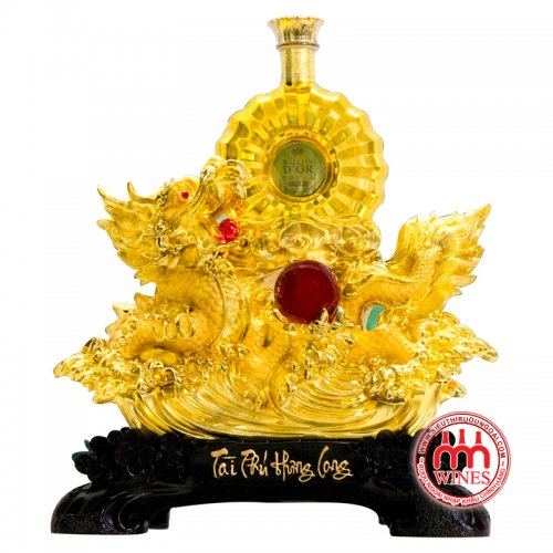 Kệ rồng Tứ Phúc + Rượu Brandy XO Gold + Viên Ngọc Đỏ